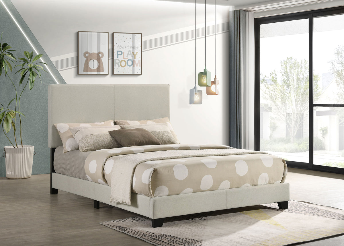 Dorian Upholstered Panel Bed with Padded Headboard - Cream Fabric & Black Legs, Twin to California King – view 13
