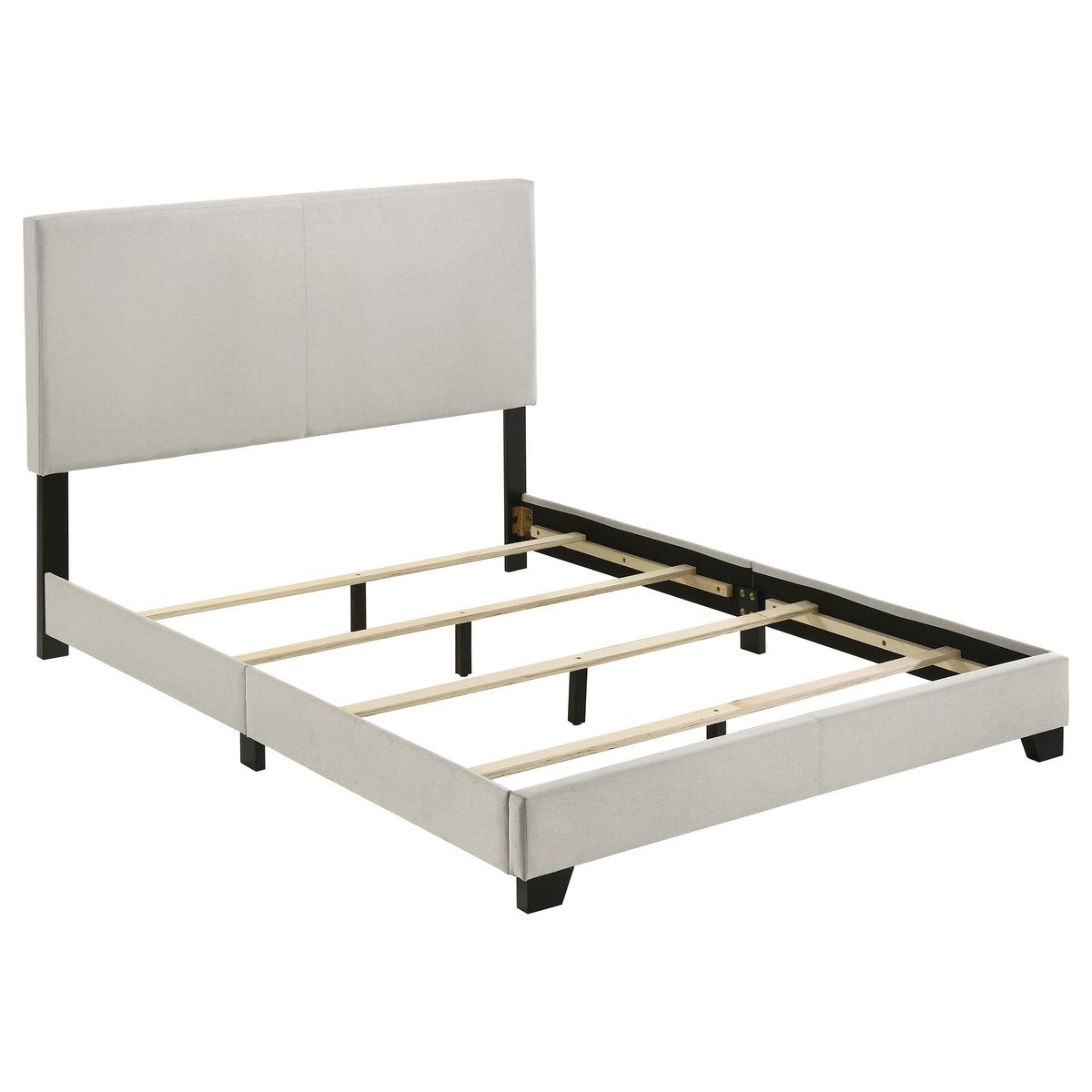 Dorian Upholstered Panel Bed with Padded Headboard - Cream Fabric & Black Legs, Twin to California King – view 14