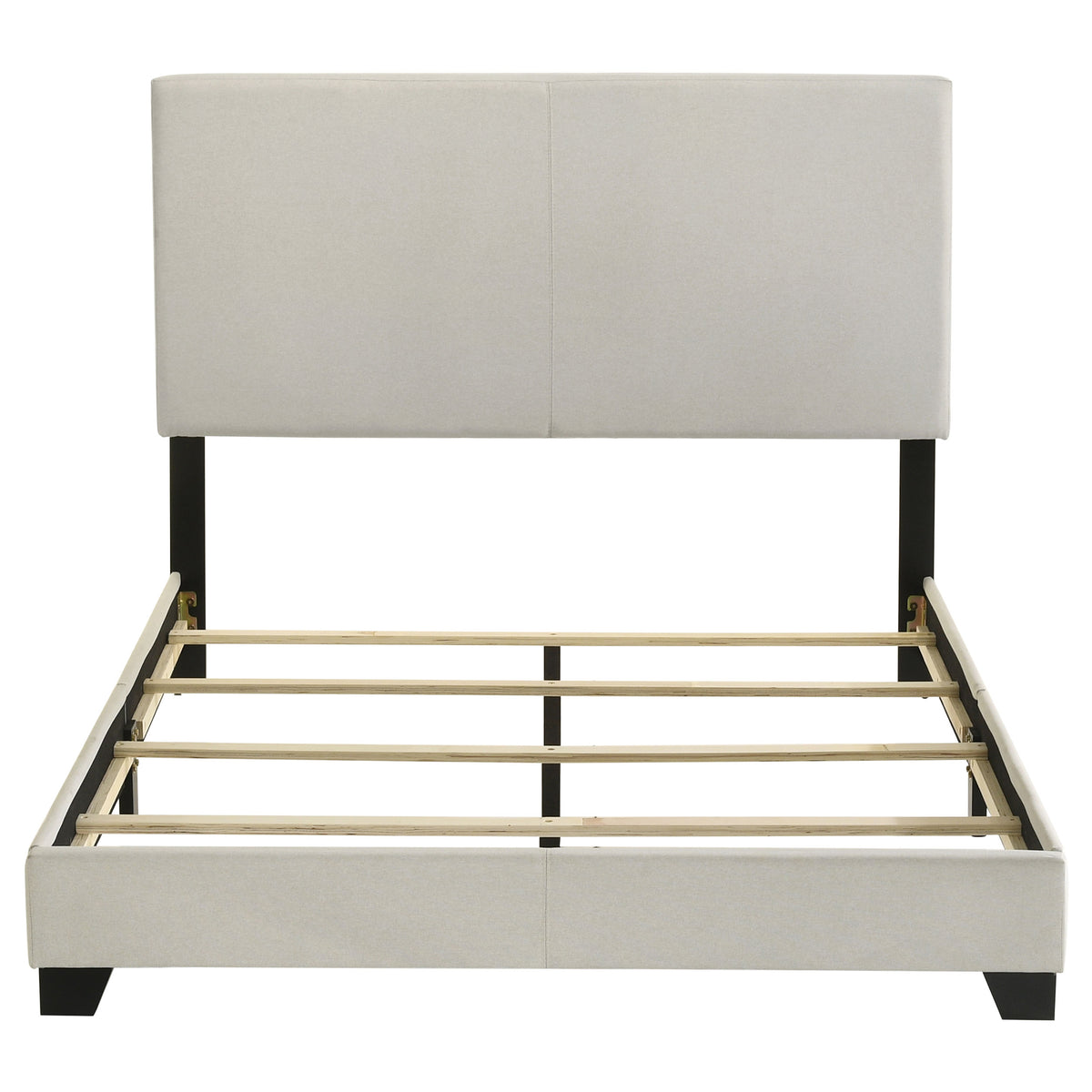 Dorian Upholstered Panel Bed with Padded Headboard - Cream Fabric & Black Legs, Twin to California King – view 15