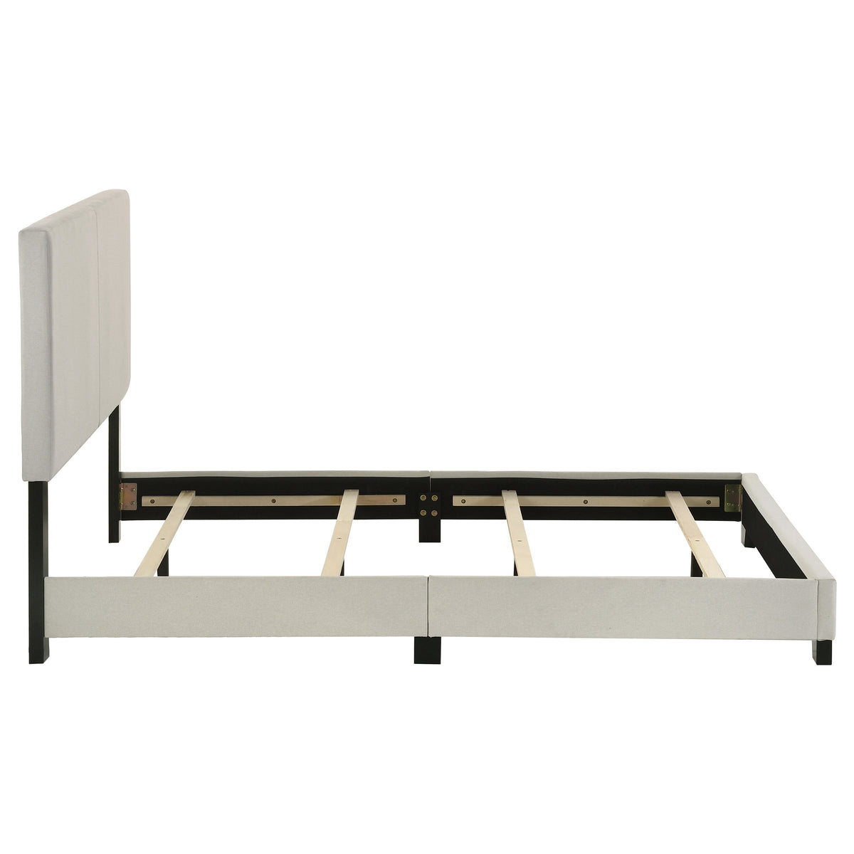 Dorian Upholstered Panel Bed with Padded Headboard - Cream Fabric & Black Legs, Twin to California King – view 17