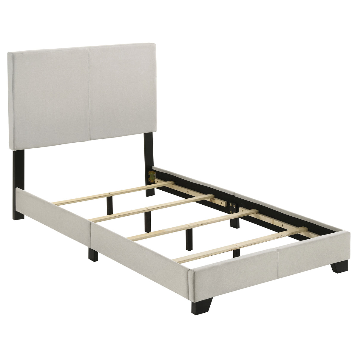 Dorian Upholstered Panel Bed with Padded Headboard - Cream Fabric & Black Legs, Twin to California King – view 7