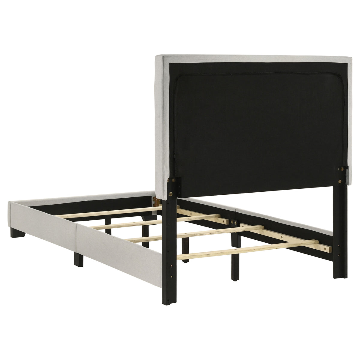 Dorian Upholstered Panel Bed with Padded Headboard - Cream Fabric & Black Legs, Twin to California King – view 9