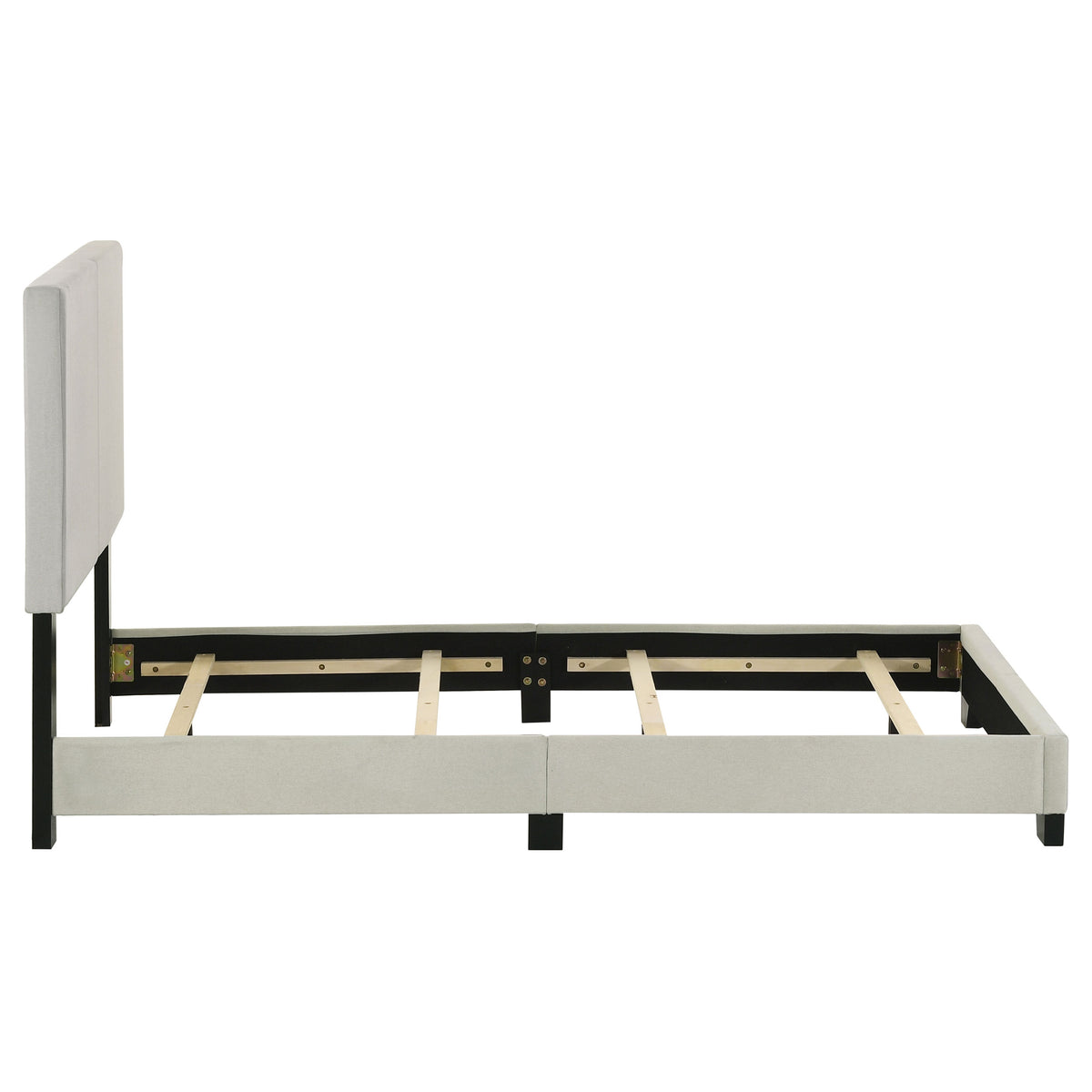 Dorian Upholstered Panel Bed with Padded Headboard - Cream Fabric & Black Legs, Twin to California King – view 10