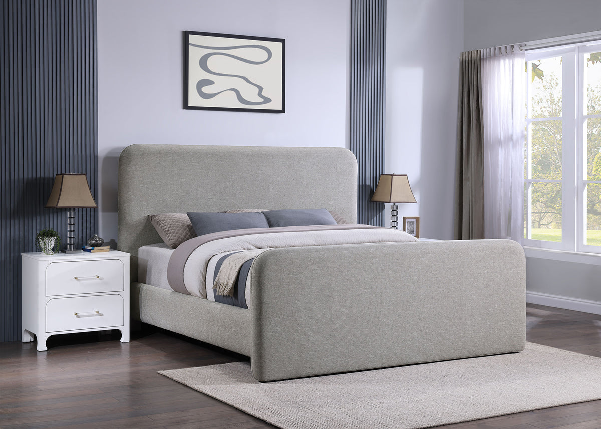 Wren Upholstered Platform Bed - Rounded Corners in Contemporary Grey Fabric, Queen or Eastern King – view 11