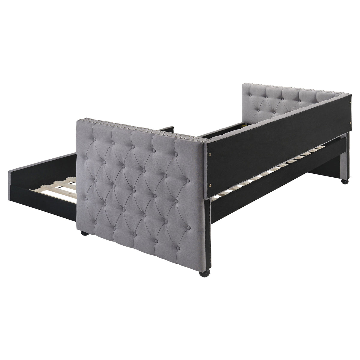 Mockern Tufted Upholstered Twin Daybed with Trundle - Grey with Brushed Nickel Nailhead Trim – view 5