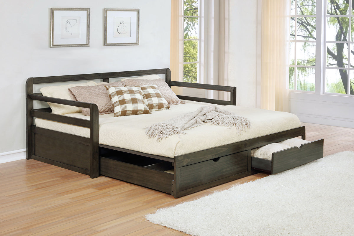 Sorrento Twin XL Storage Daybed with Extension Trundle - 2 Drawers, Grey Wood – view 3