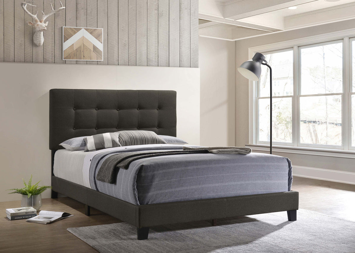 Mapes Upholstered Panel Bed with Button-Tufted Headboard - Charcoal Fabric, Twin to Eastern King – view 2