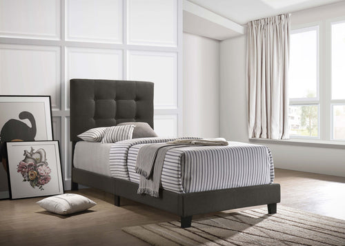 Mapes Upholstered Panel Bed with Button-Tufted Headboard - Charcoal Fabric, Twin to Eastern King