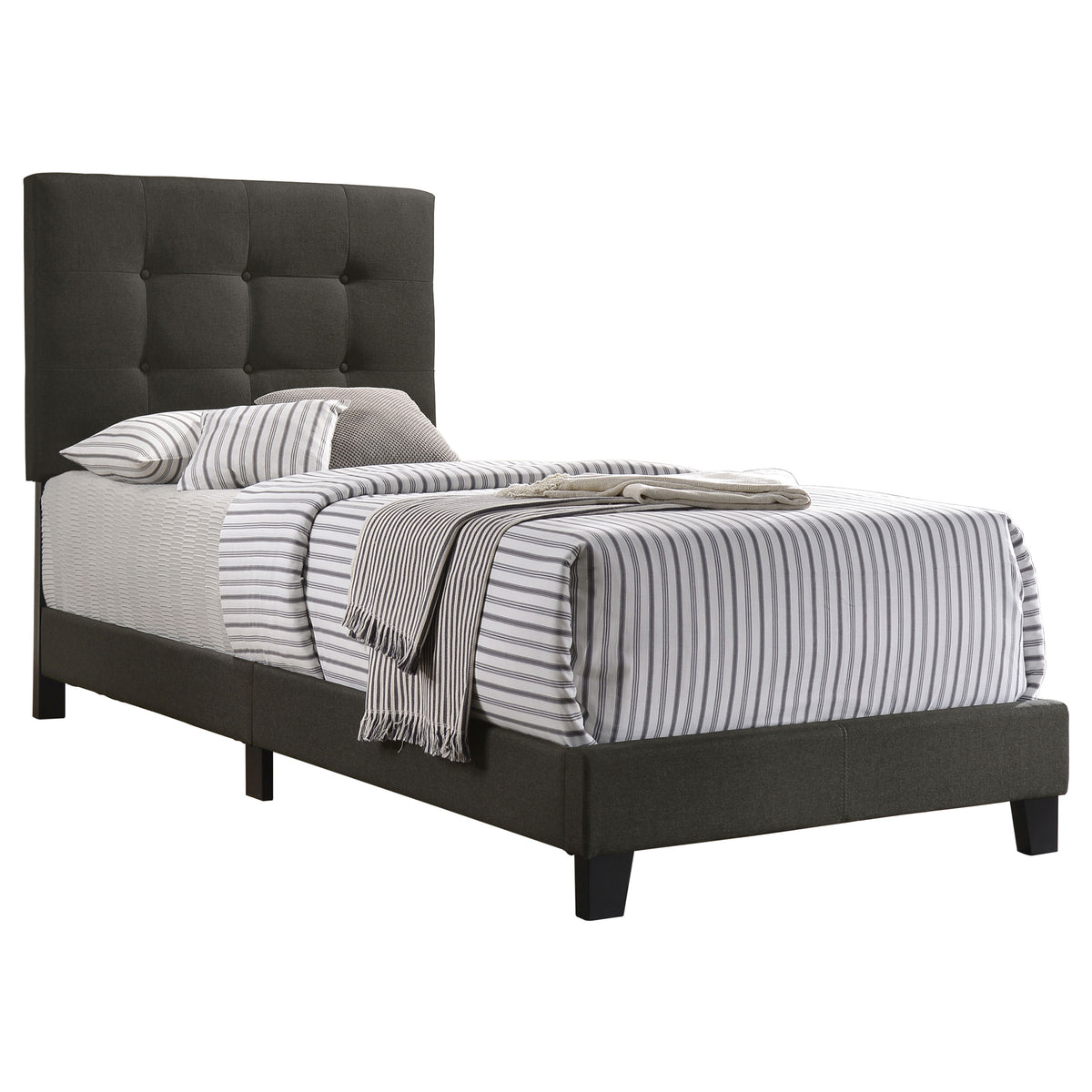 Mapes Upholstered Panel Bed with Button-Tufted Headboard - Charcoal Fabric, Twin to Eastern King – view 9
