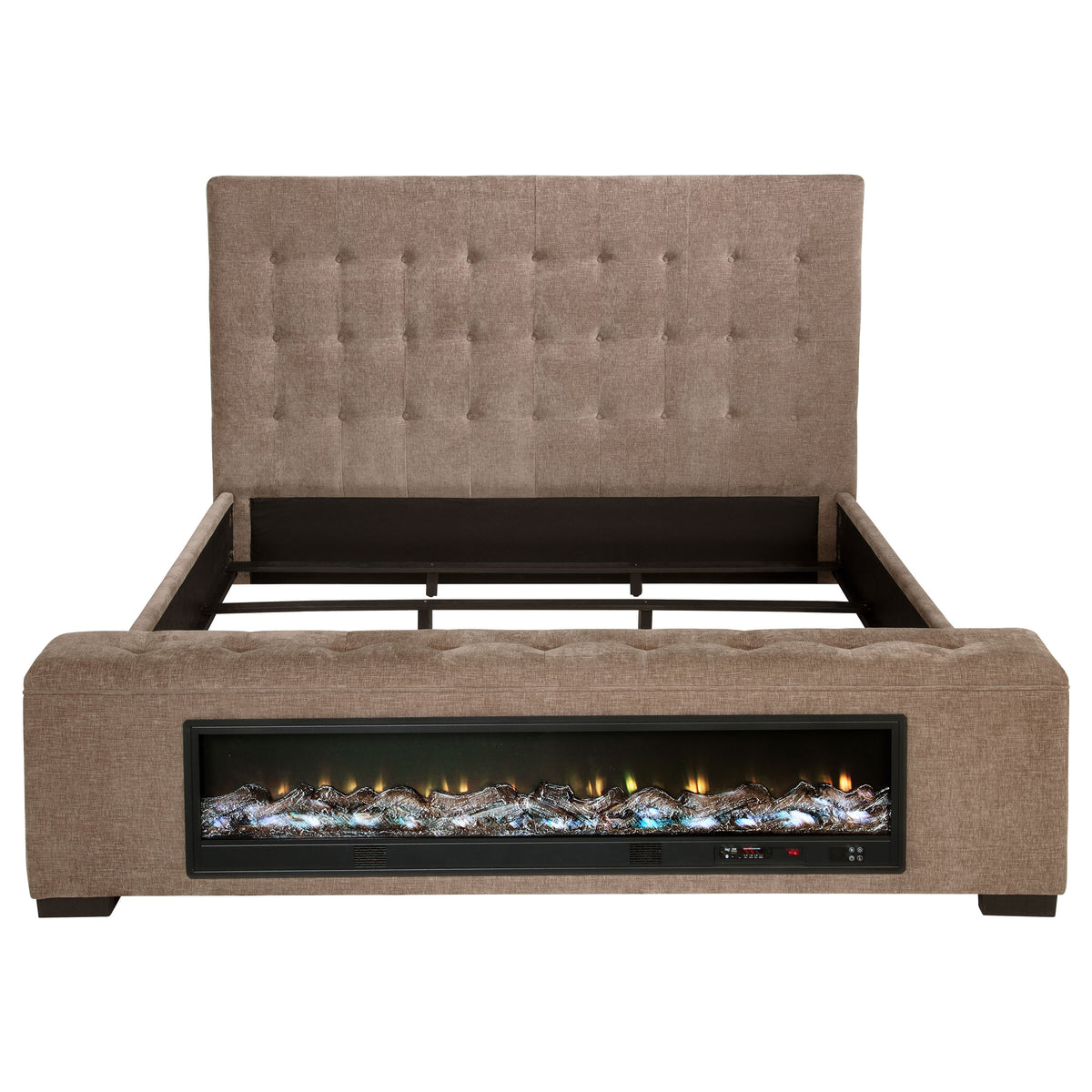Senna Tufted Upholstered Bed with Flame Visualizer Footboard & Bluetooth Speaker - Brown Fabric, Queen to Cal King β view 18