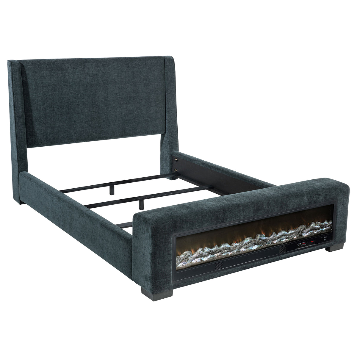 Preston Wingback Upholstered Bed with Flame Visualizer Footboard & Bluetooth Speaker - California King