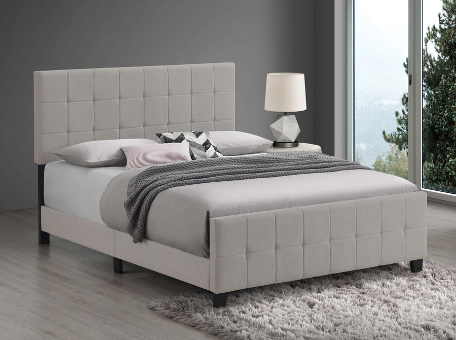 Fairfield Upholstered Panel Bed with Grid Tufting - Contemporary Beige Fabric, Queen or Eastern King