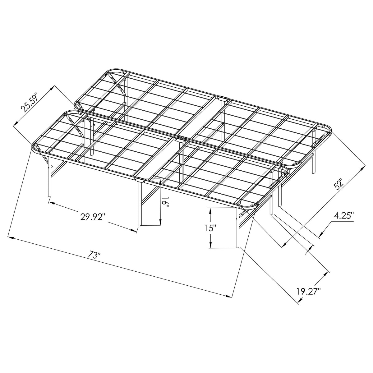 Mabel Folding Metal Platform Bed Frame - No-Tool Black Steel Mattress Support, Twin to Eastern King