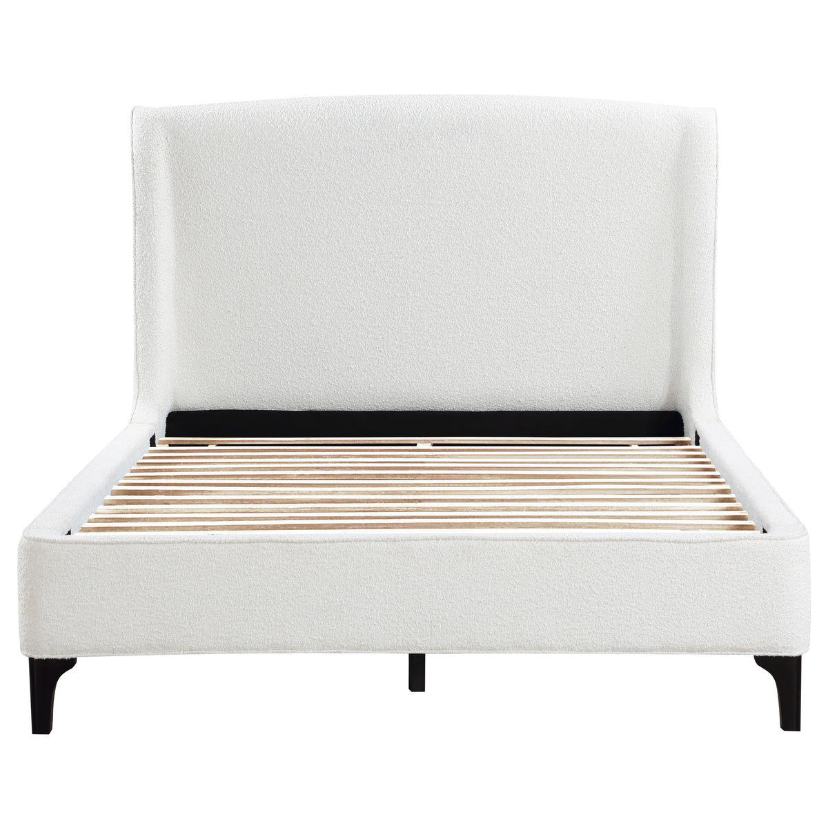 Mosby Boucle Wingback Platform Bed - Curved Upholstered Headboard in Snow, Queen or Eastern King – view 6