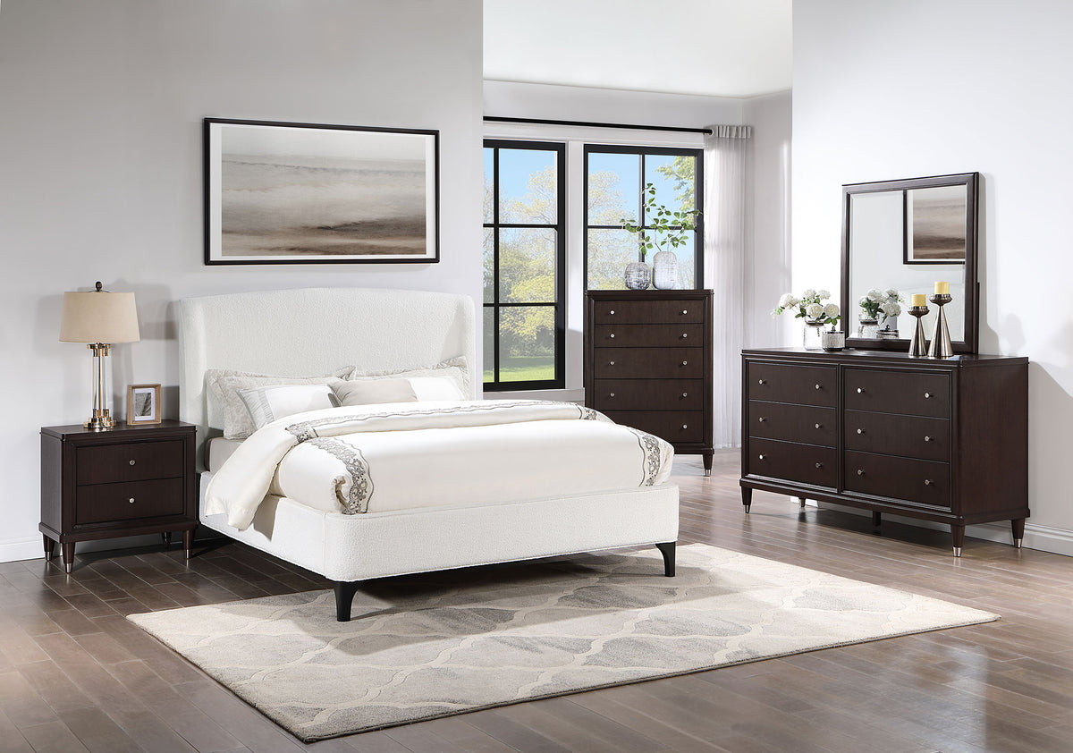 Mosby Boucle Wingback Platform Bed - Curved Upholstered Headboard in Snow, Queen or Eastern King – view 16