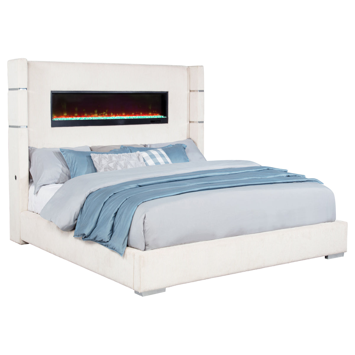 Tisdall Upholstered Wingback Bed with Flame Visualizer Lighting - Cream Corduroy, Queen to California King – view 14