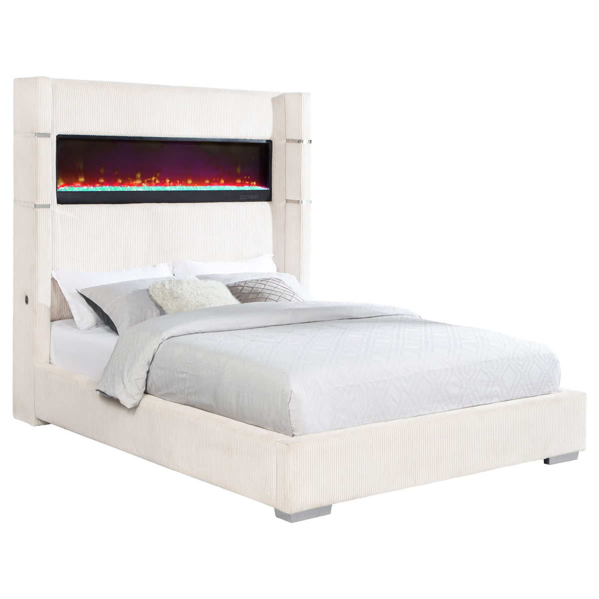 Tisdall Upholstered Wingback Bed with Flame Visualizer Lighting - Cream Corduroy, Queen to California King – view 5