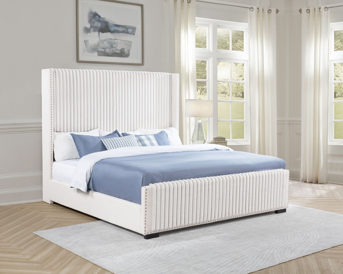 Natasha Channel-Tufted Wingback Bed with Nailhead Trim - Cream Corduroy, Queen or King – view 2