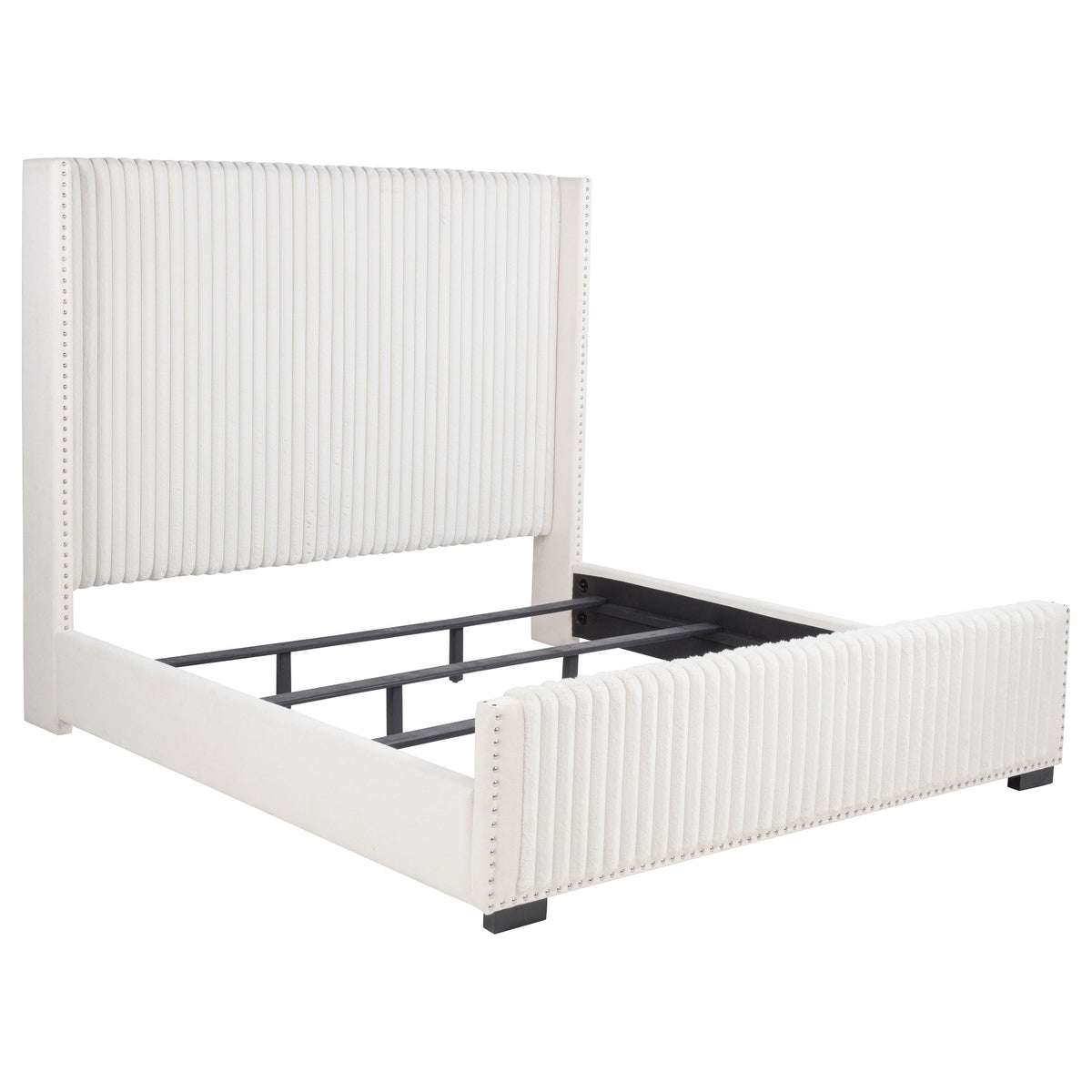Natasha Channel-Tufted Wingback Bed with Nailhead Trim - Eastern King