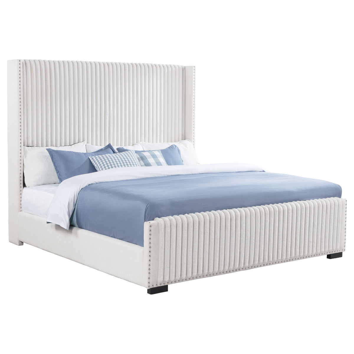 Natasha Channel-Tufted Wingback Bed with Nailhead Trim - Cream Corduroy, Queen or King – view 12