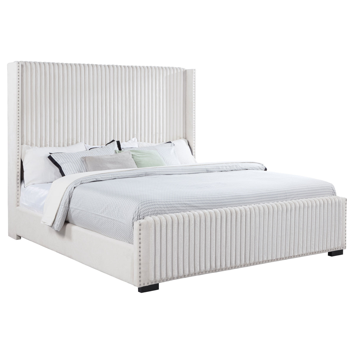 Natasha Channel-Tufted Wingback Bed with Nailhead Trim - Cream Corduroy, Queen or King – view 19