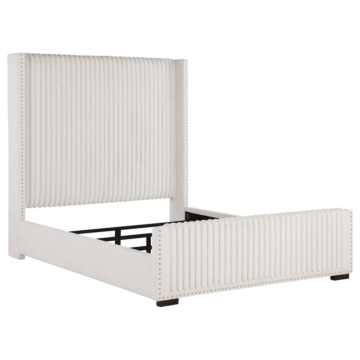 Natasha Channel-Tufted Wingback Bed with Nailhead Trim - Queen