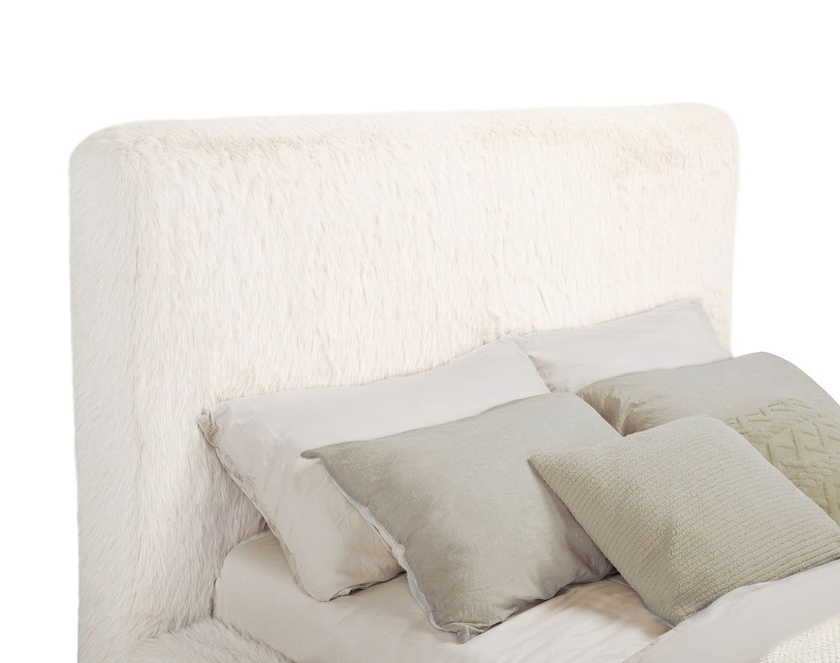 Rebecca Faux Fur Upholstered Panel Bed - Plush Cream Padded Headboard, Queen to California King โ view 17