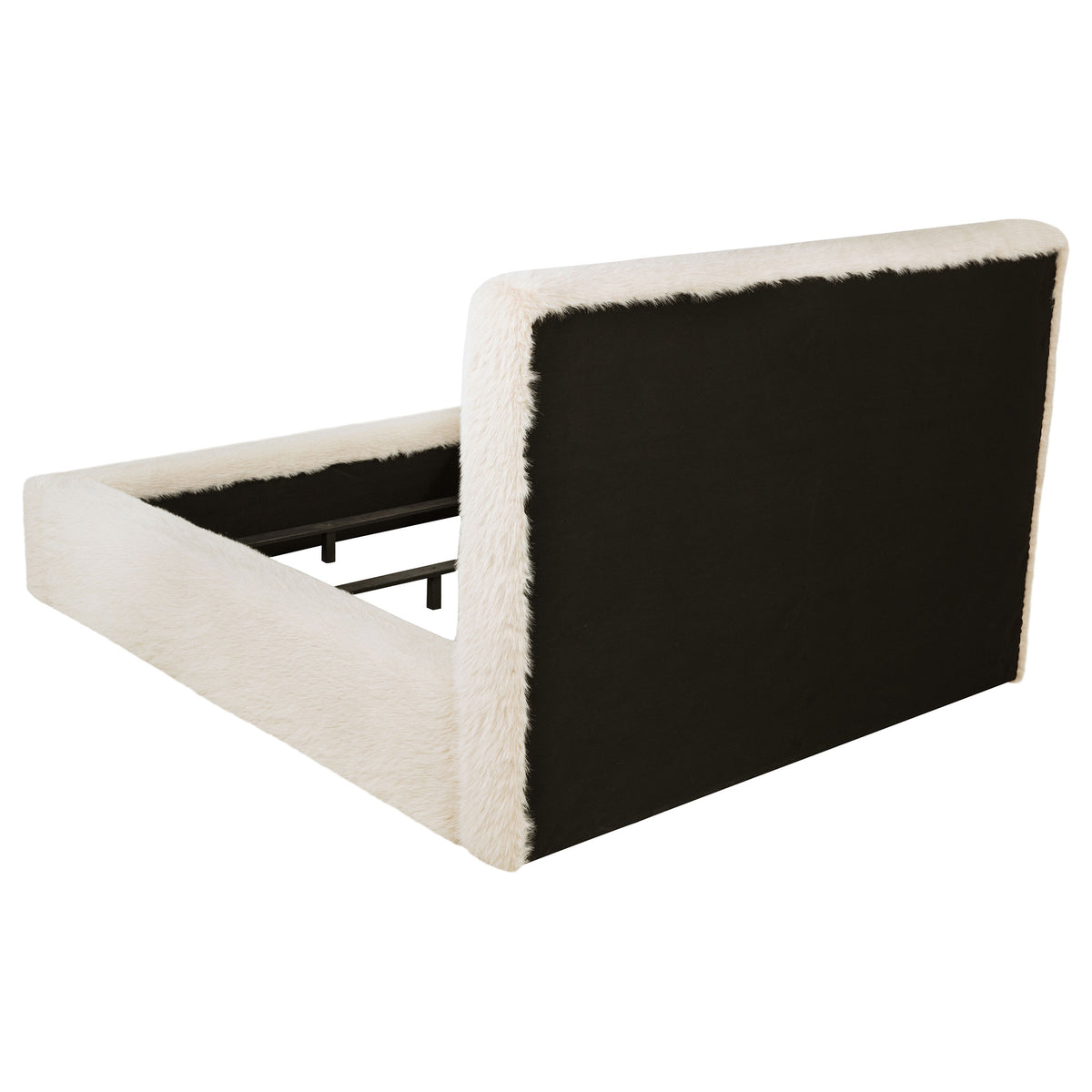 Rebecca Faux Fur Upholstered Panel Bed - Plush Cream Padded Headboard, Queen to California King โ view 7