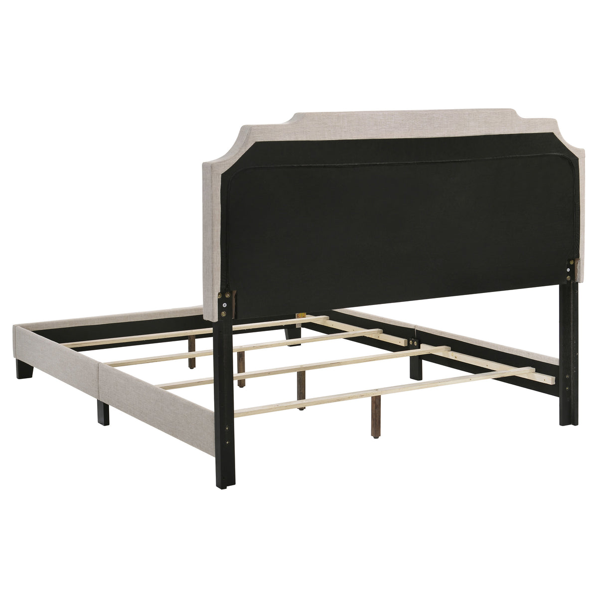 Tamarac Upholstered Panel Bed - Shaped Art Deco Headboard with Brass Nailheads in Beige, Full to Eastern King – view 16