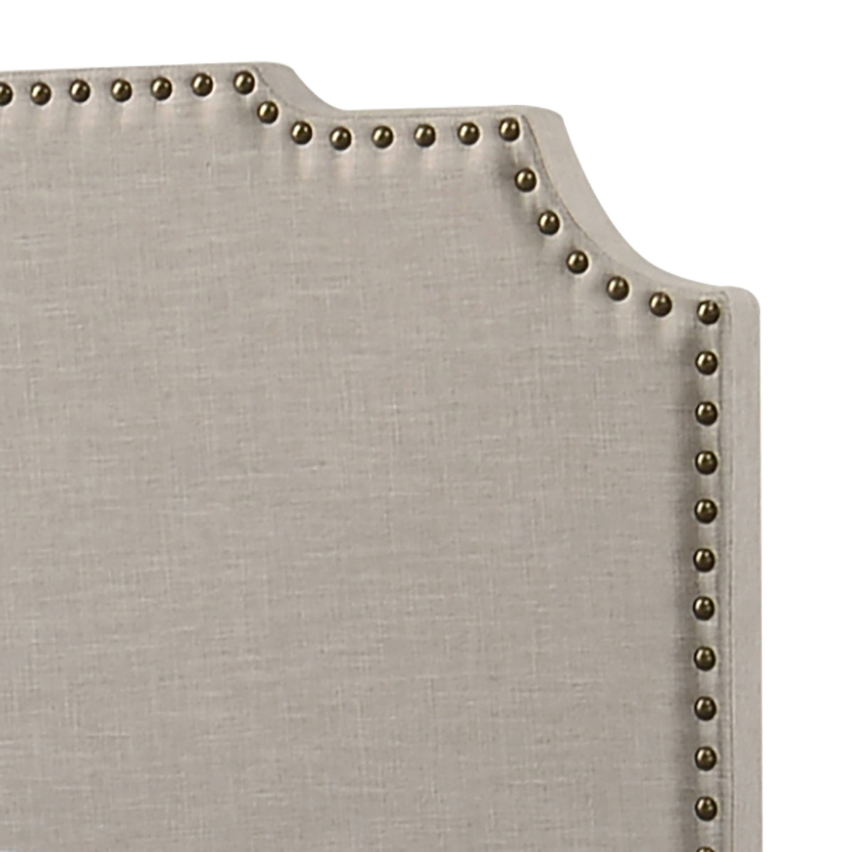 Tamarac Upholstered Panel Bed - Shaped Art Deco Headboard with Brass Nailheads in Beige, Full to Eastern King – view 13