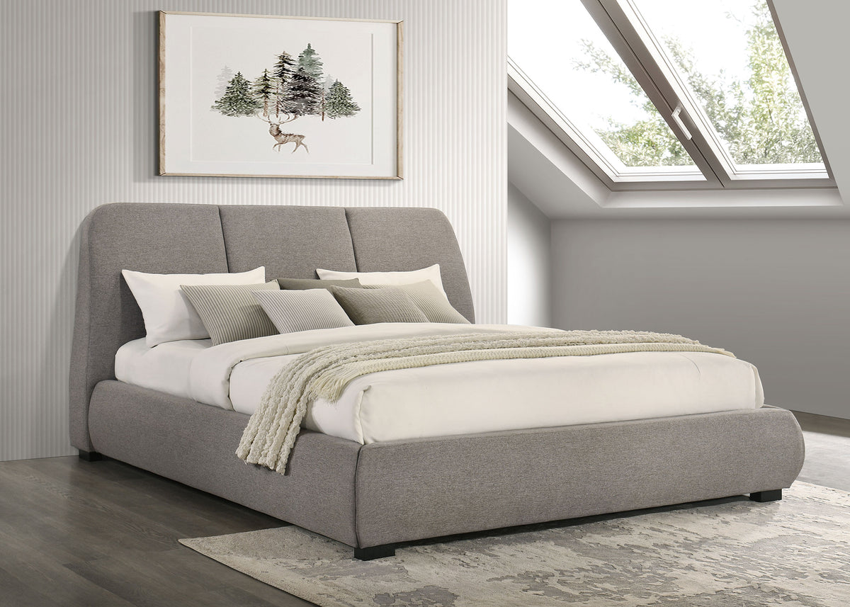 Mokena Curved Upholstered Platform Bed - Stitched Panel Headboard in Taupe, Queen & King – view 2