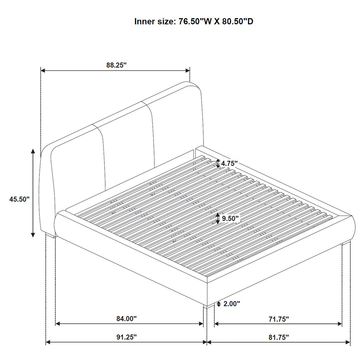 Mokena Curved Upholstered Platform Bed - Stitched Panel Headboard in Taupe, Queen & King – view 18