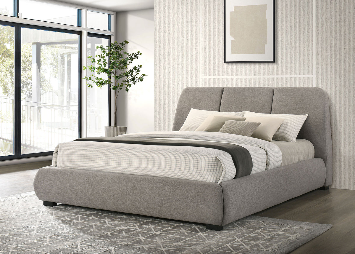 Mokena Curved Upholstered Platform Bed - Stitched Panel Headboard in Taupe, Queen & King – view 3