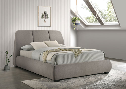 Mokena Curved Upholstered Platform Bed - Stitched Panel Headboard in Taupe, Queen & King