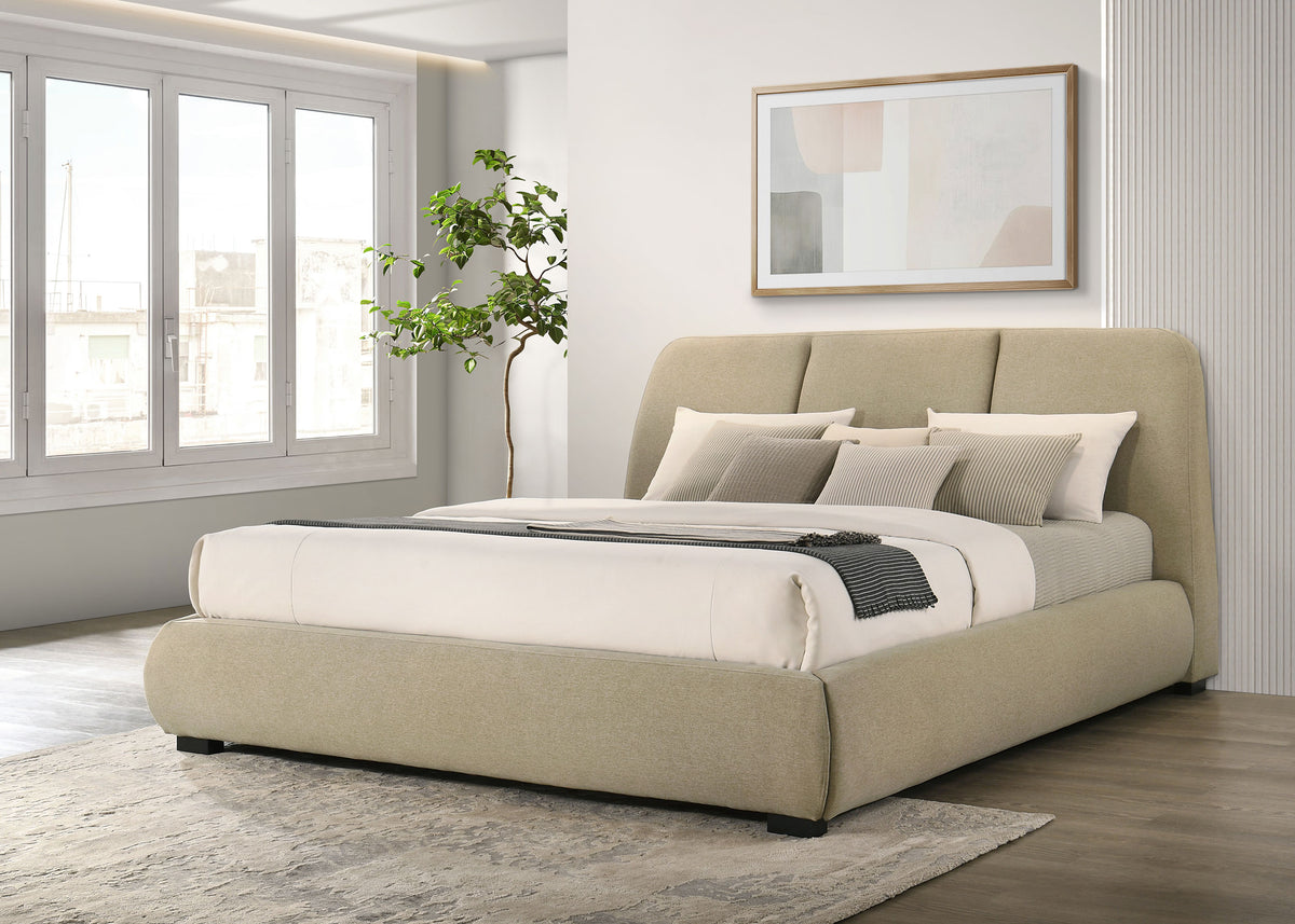 Mokena Curved Upholstered Platform Bed with Stitched Headboard - Light Brown Fabric, Queen to California King – view 11