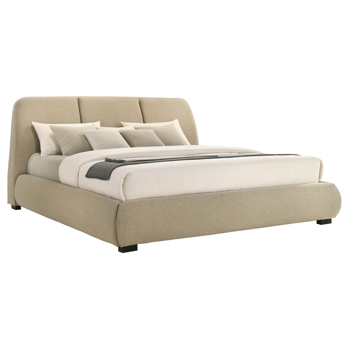 Mokena Curved Upholstered Platform Bed with Stitched Headboard - Light Brown Fabric, Queen to California King – view 12