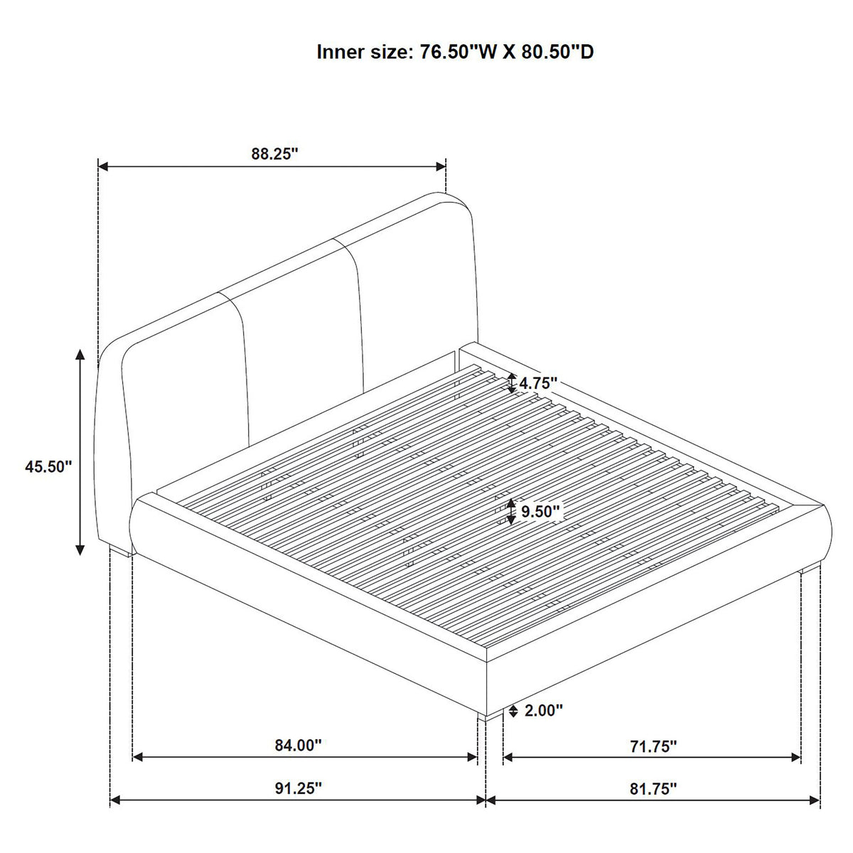 Mokena Curved Upholstered Platform Bed with Stitched Headboard - Light Brown Fabric, Queen to California King – view 17