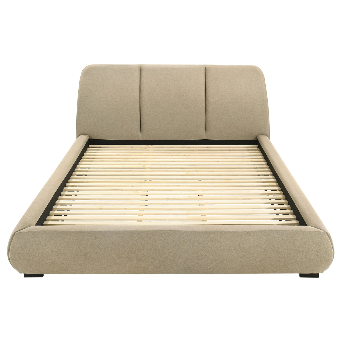 Mokena Curved Upholstered Platform Bed with Stitched Headboard - Light Brown Fabric, Queen to California King – view 20