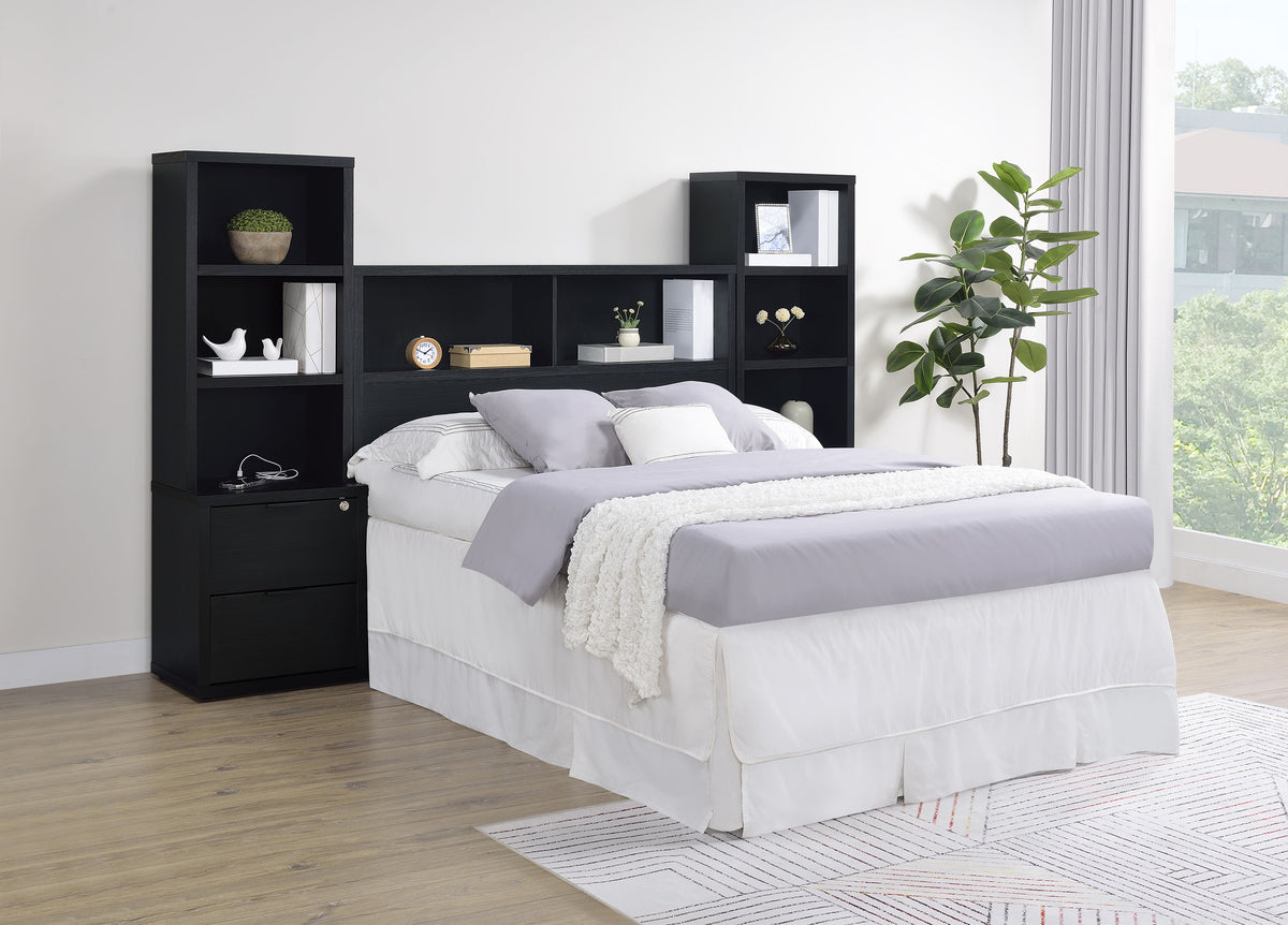 Westpark Bookcase Headboard & Storage Wall Sets - 3pcs- Full Headboard + 2 Bookcase Nightstands