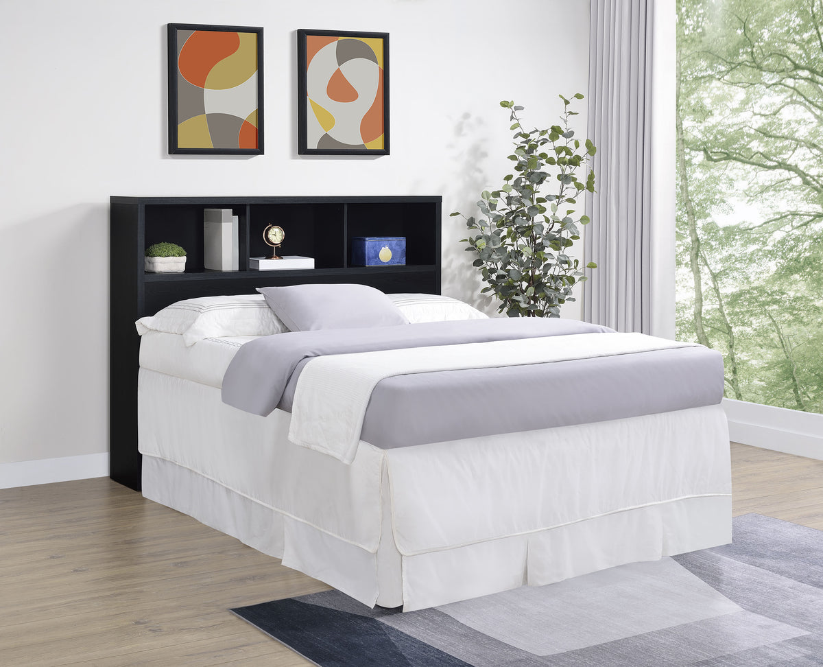 Westpark Bookcase Headboard & Storage Wall Sets - Black with USB Charging Nightstands, Twin to Queen - lifestyle