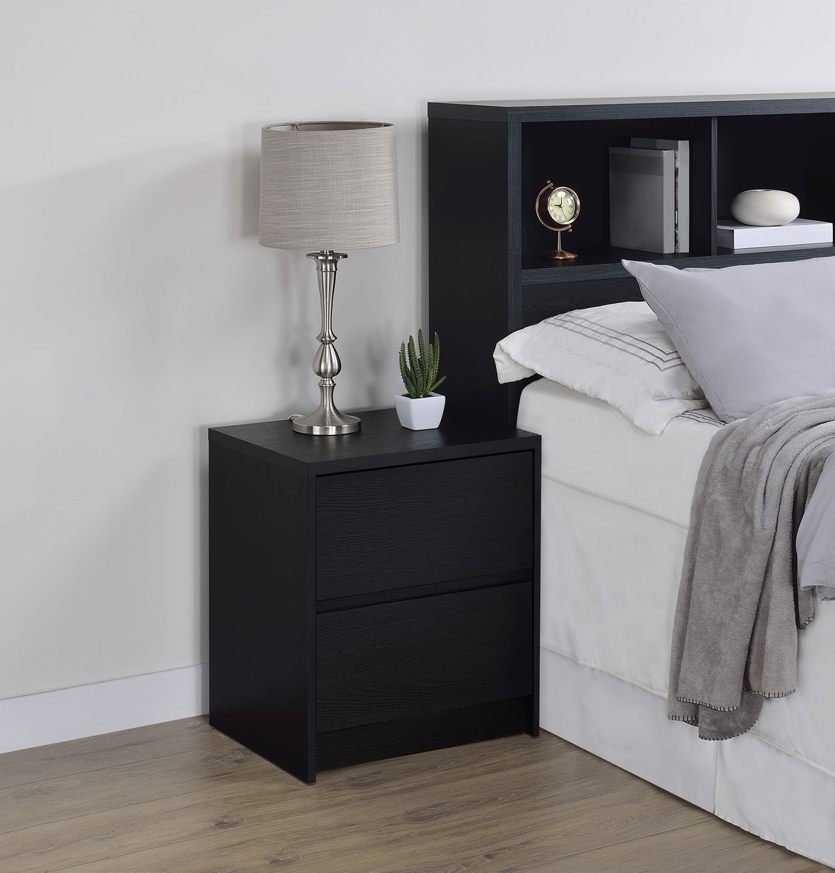 Westpark Bookcase Headboard & Storage Wall Sets - Black with USB Charging Nightstands, Twin to Queen - lifestyle