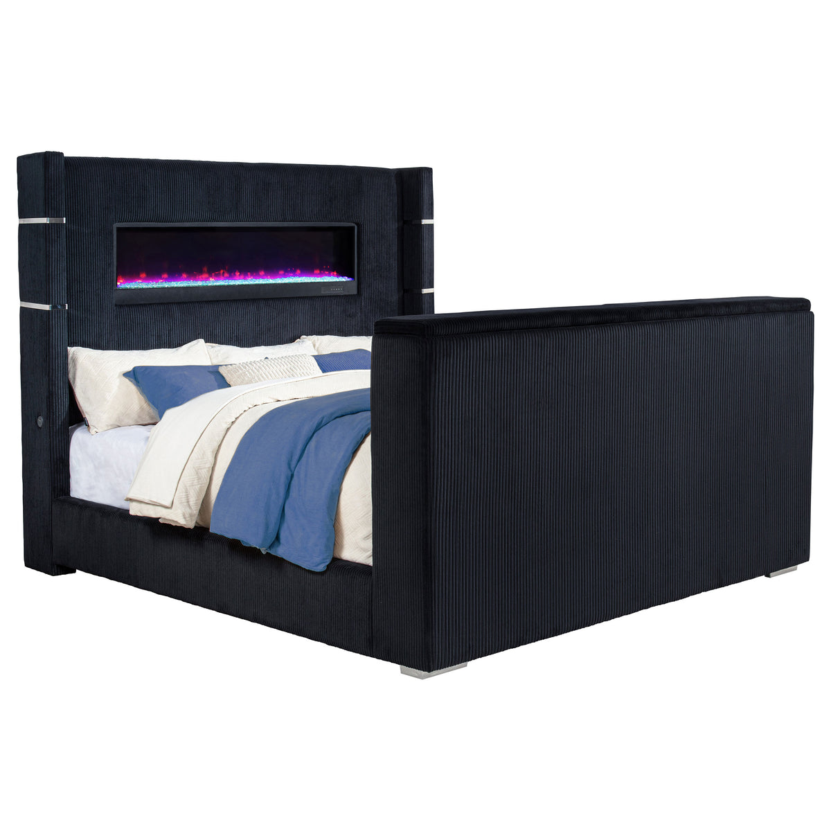 Tisdall Wingback TV Bed with Motorized Lift & Flame Visualizer - Eastern King