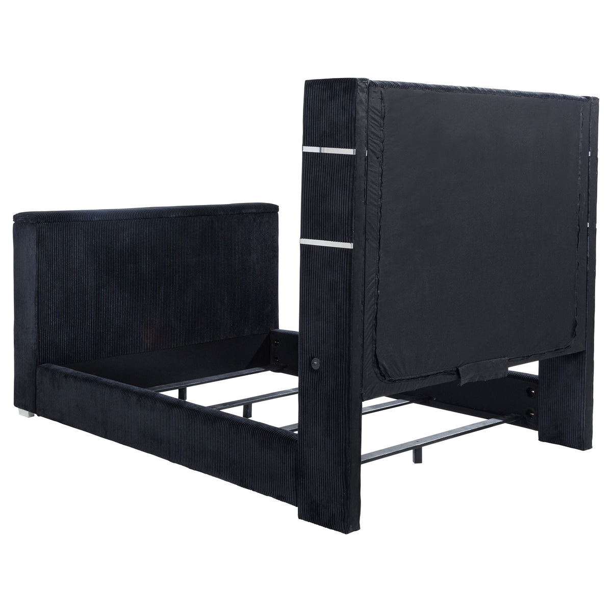 Tisdall Wingback TV Bed with Motorized Lift & Flame Visualizer - Black Corduroy, Queen & King – view 9