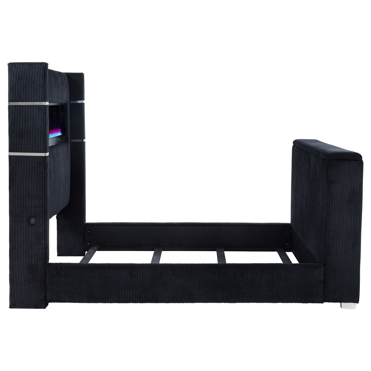 Tisdall Wingback TV Bed with Motorized Lift & Flame Visualizer - Black Corduroy, Queen & King – view 10
