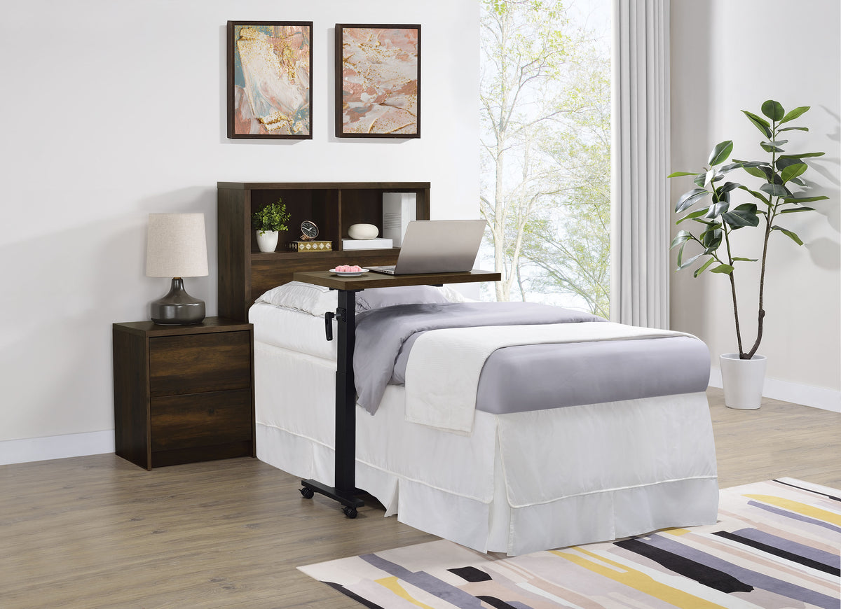 Westpark Bookcase Headboard & Wall Bed Sets - Open Cubby Storage with USB Nightstand in Dark Pine – view 18