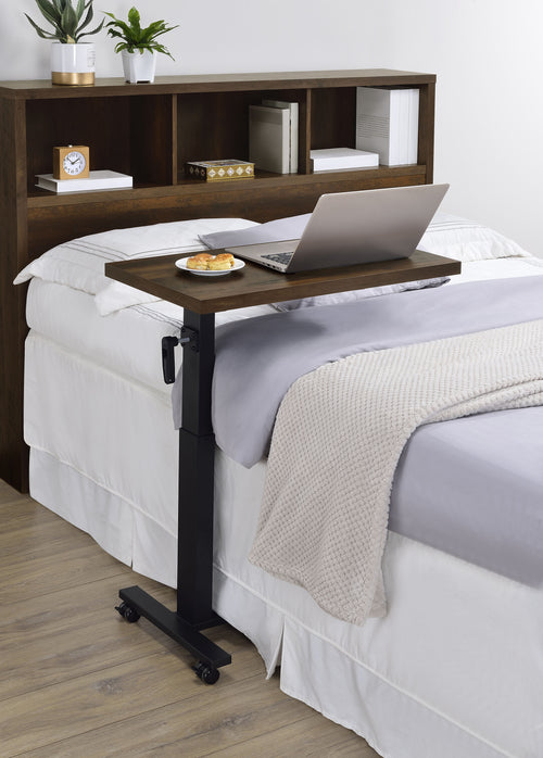 Westpark Height-Adjustable Mobile C-Table - Dark Pine Top on Matte Black Steel Base for Bedside Use