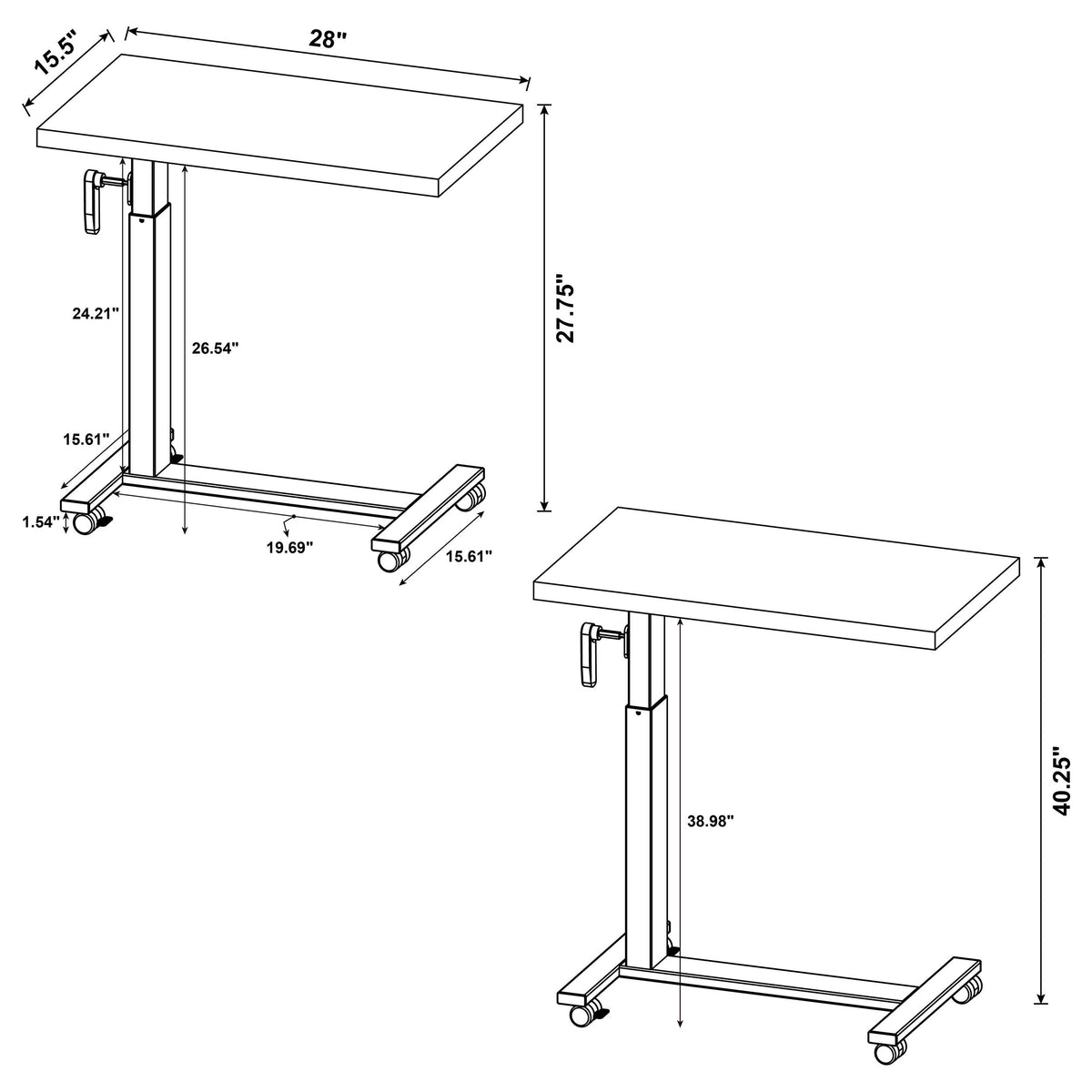 Westpark Height-Adjustable Bed C-Table - Mango Top with Hand-Crank Steel Base – view 15
