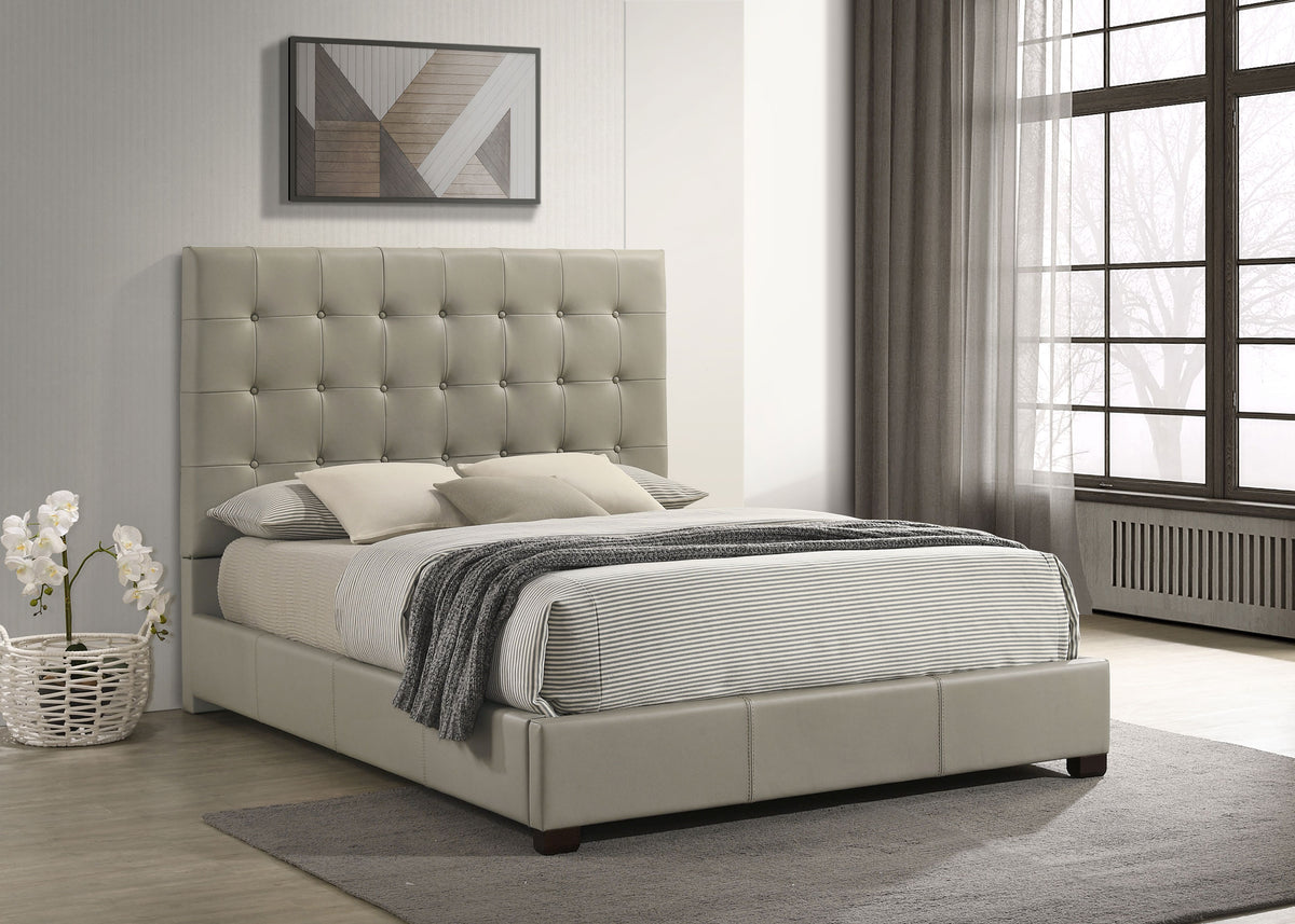 Medley Genuine Leather Platform Bed - Grid-Tufted Headboard in Black or Tan, Queen & Eastern King - lifestyle