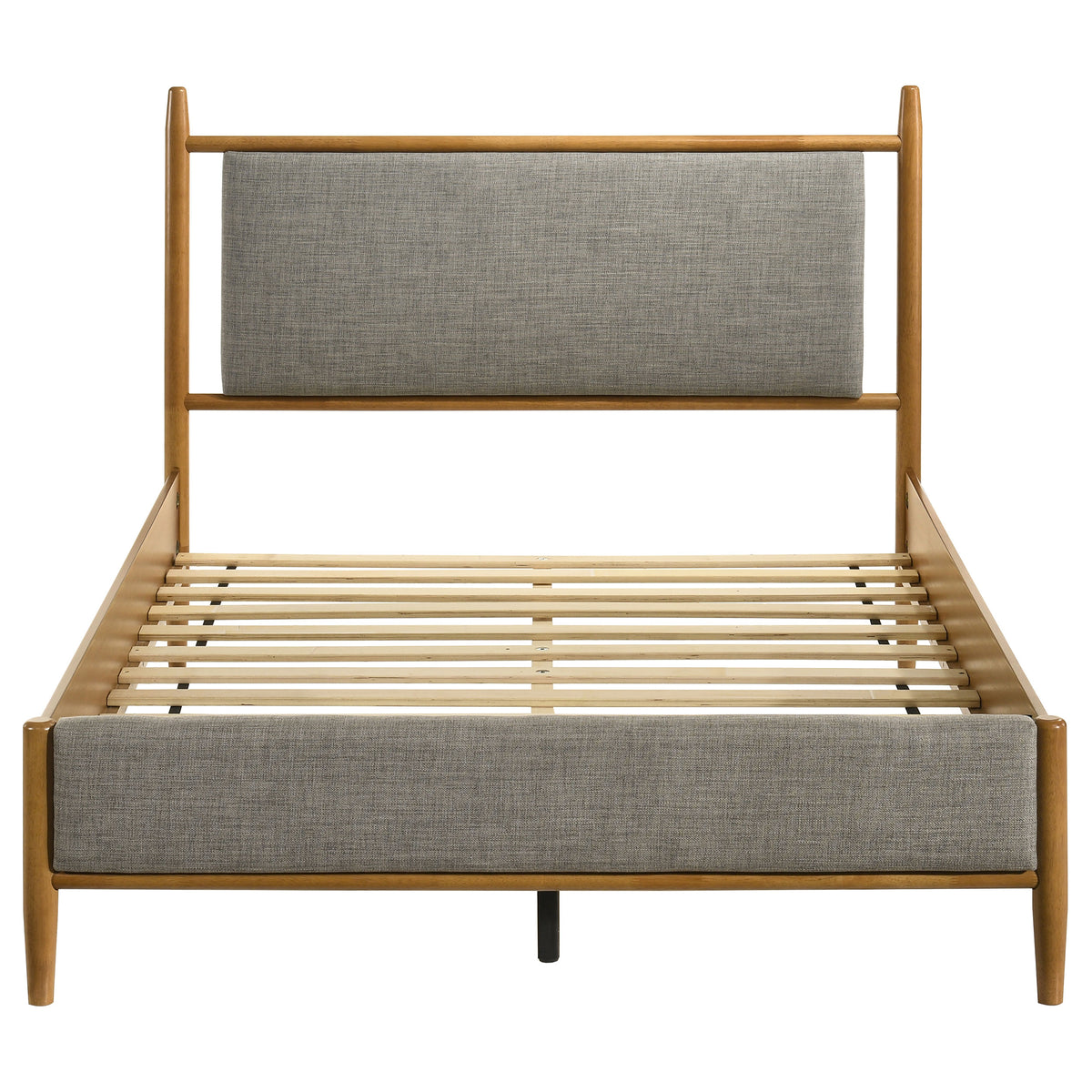 Mason Mid-Century Platform Bed with Padded Grey Headboard - Light Brown Wood, Twin to Eastern King – view 16