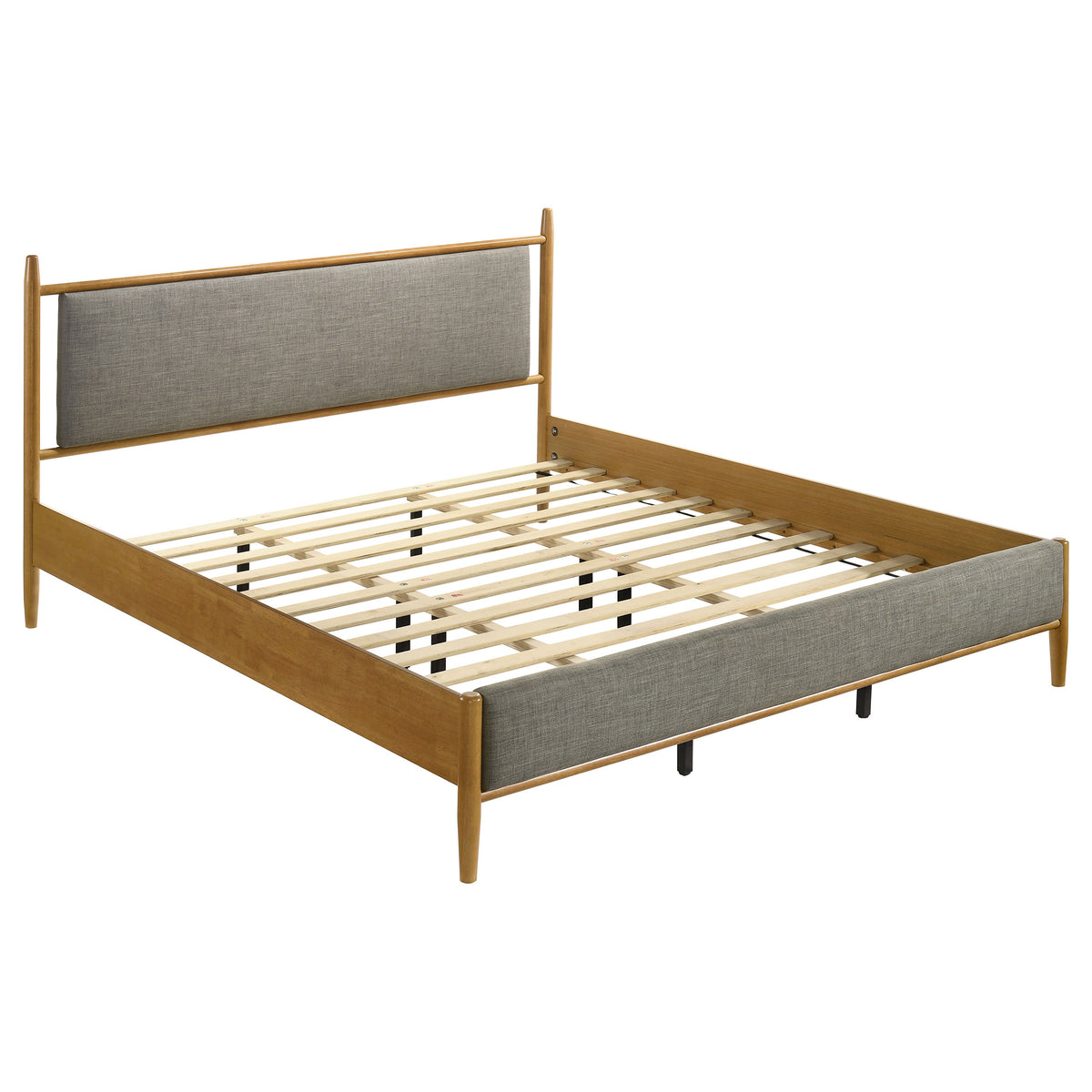 Mason Mid-Century Platform Bed with Padded Grey Headboard - Eastern King